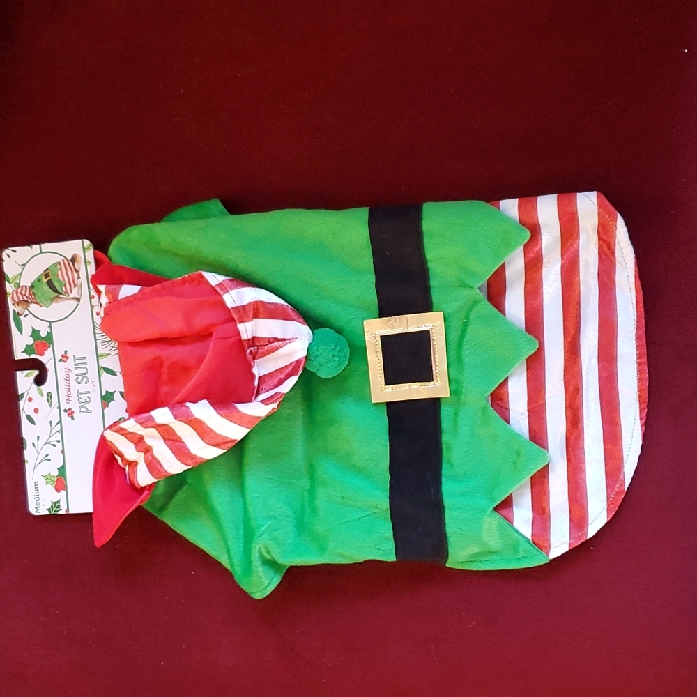 Dog Costume Christmas Holiday Santa's ELF Dress Up Suit Size Med Large  NWT